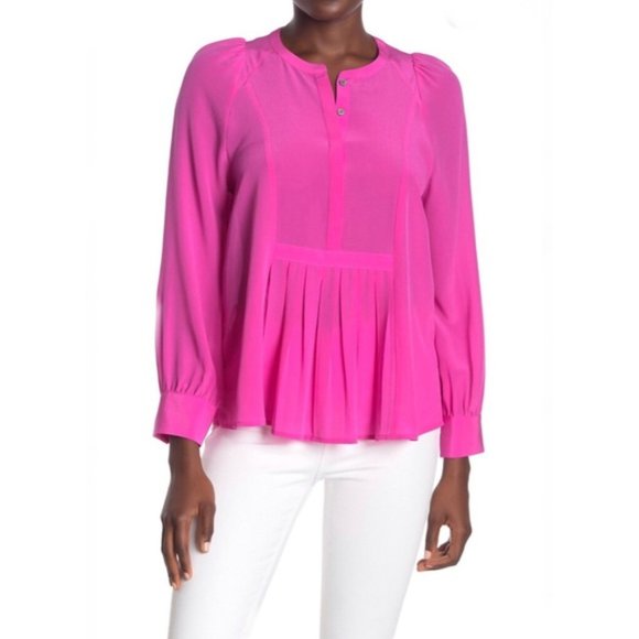 J Crew Silk Pleated Popover Blouse Hot Pink Sz S - Picture 1 of 13